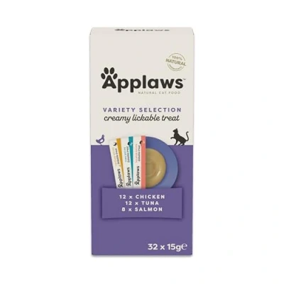 Image of Applaws Variety Creamy Lickable Cat Treats for Cats and Kittens 32x15g, Grain Free Puree 15g Sachet