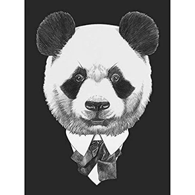Image of Wee Blue Coo Bow Tie Panda Bear Drawing Unframed Art Print Poster Wall Decor 12x16 inch
