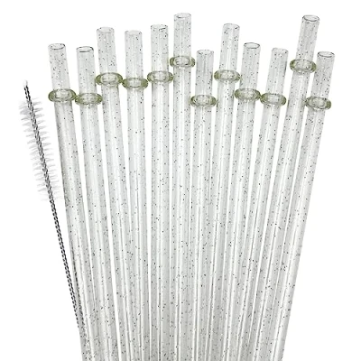 Image of SUNDEE Reusable Plastic Straws, Glitter Straws Drinking Straw Thick BPA Free Accessories, Set of 12 Pcs Colorful with Cleaning Brush Clear