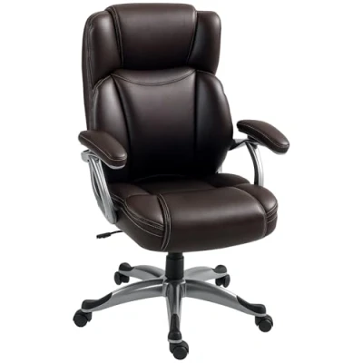 Image of HOMCOM Executive Office Chair, PU Leather Desk Chair with Adjustable Height, Swivel Computer Tilt Function for Home Office, Brown