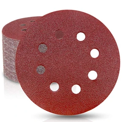 Image of 50 Pieces WooZuu 8 Holes Sanding Discs Pads 80 Grit 5 Inch Hook and Loop Sandpaper Assortment for Random Orbital Sander