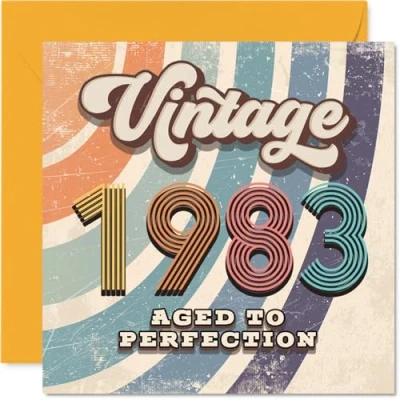 Image of 42nd Birthday Card for Men Women Vintage 1983 Aged To Perfection Happy 42 Cards Auntie Sister Son Colleague Neighbour Wife, 145mm Bday Greeting