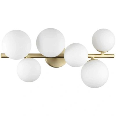 Image of Perlage 6 Light Globe Ceiling Brass, White Glass Shade