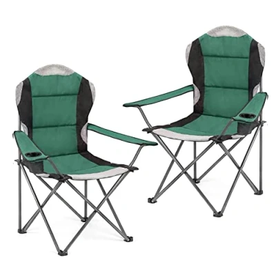 Image of Hyfive Folding Camping Chair Heavy Duty Luxury Padded High Back Fishing Green 2 Chairs