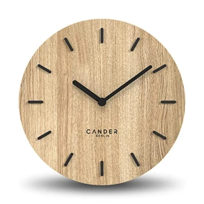 Image of Cander Berlin MNU 2730A Wooden Wall Clock Silent 30cm Modern Oak Veneer Non Ticking Kitchen Living Room Analogue Vintage