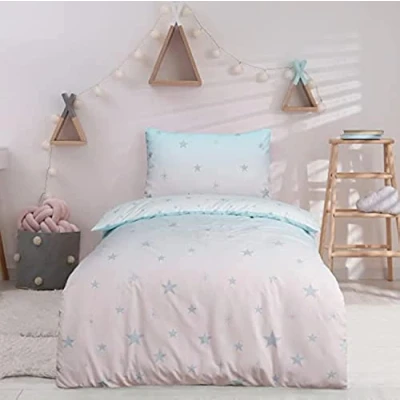 Image of Sleepdown Kids Childrens Stars Ombre Metallic Multi Duvet Cover Quilt Pillow Case Bedding Set Soft Easy Care Single (135cm x 200cm),5056242894131