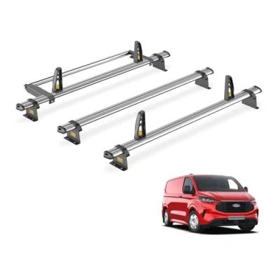 Image of Van Guard Roof Rack for Ford Transit Custom (2024+) 3 Steel Bars, Roller &amp; Loadstops [Only Fits Short (L1) with Barn Doors] Ulti Bar Trade SB348 L1/VGR 09/VGLS 8