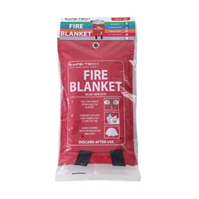 Image of SAFE TECH Fire Blanket, Emergency Blanket for Survival, Kitchen with Heat Insulation, Extinguisher Car, Boat, 1.2m x 1.8m Home and