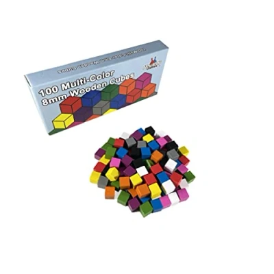 Image of 100 Wooden Cubes, Family Games Accessories Multi Color Board Game Tokens Ideal for Sorting, Counting, Classrooms, Replacement Pieces, Stocking Stuffers