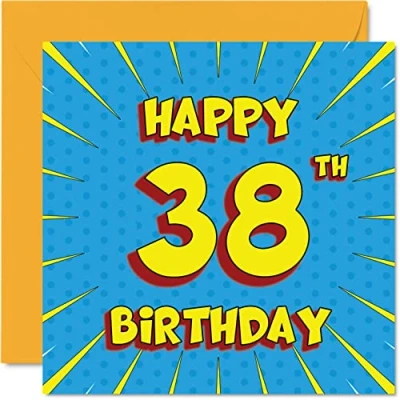 Image of Fun 38th Birthday Cards for Men Woman Comic Book Happy Card Daughter Sister Brother Dad Mum Son Cousin Auntie Uncle, 145mm x Greeting Cards,