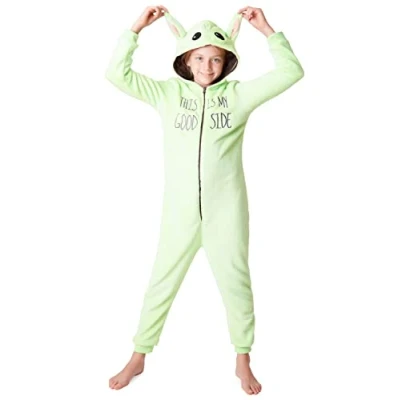 Image of Star Wars Boys Pyjamas, Baby Yoda Fleece Onesie, The Mandalorian PJs 4 14 Years (Green, 13 Years)