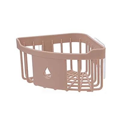 Image of KUCOCOSNEH Corner Shower Caddy Wall Mounted Plastic Storage Drain Basket For Bathroom And Kitchen Pink