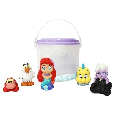 Image of Disney Store Official Bath Toy Set for Kids, The Little Mermaid, 5 Pc., Playset Includes Bucket with Straining Lid and Five Figures, Suitable Ages 6 Months+