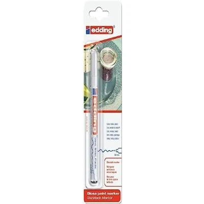 Image of edding 780 gloss paint marker white pack of 1 extra fine round nib 0.8 mm pen for glass, pebbles, wood, plastic, paper waterproof, high coverage