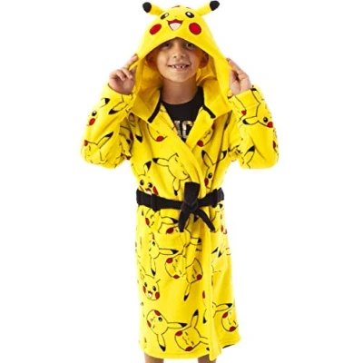 Image of Pokemon Pikachu Yellow Kids Pocket Front Bathrobe 11 12 Years