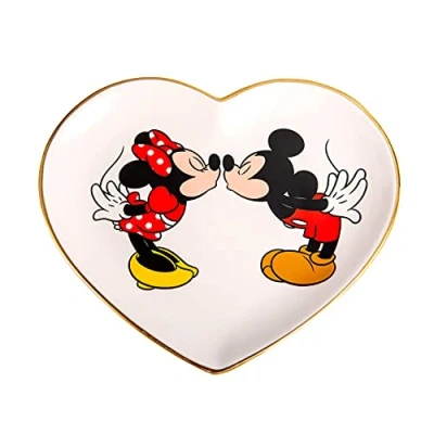 Image of Disney Mickey and Minnie Mouse Ceramic Heart Trinket Tray Jewelry Dish Ring Holder