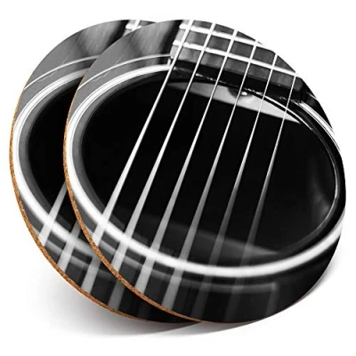 Image of 2 x Round Coasters Acoustic Guitar Country Music Cork Backed Home Kitchen Accessory Tea Coffee Mug Mat #42444