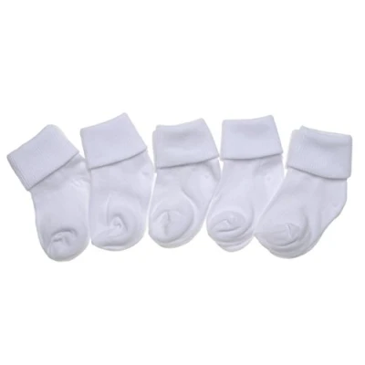 Image of 5 pairs of Plain White Baby Socks Roll Top