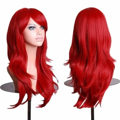 Image of ColorfulPanda Charming Long Red Wigs for Women Curly Wavy Synthetic Hair Ends Halloween Costume Cosplay Wig (Red)
