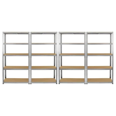 Image of Monster Racking 4 x Garage Shelving Units Workshop Boltless Shelving, 175kg/shelf, 90 30 180cm, 5 Tier Galvanised Storage Bays