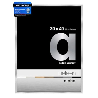 Image of nielsen Alpha Photo Frame 30x40cm Aluminium Picture Frame, Silver with Protective Float Glass and Push Turn Clips