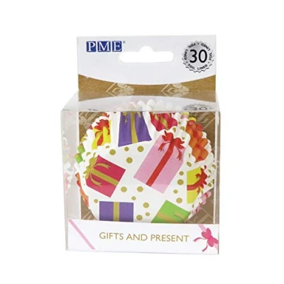 Image of PME Christmas Foil Lined Cupcake Cases Wrapped Presents (Pack of 30)