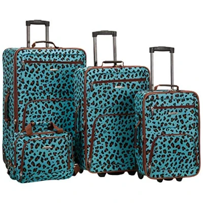 Image of Rockland Jungle Softside Upright Luggage Set, Blue Leopard, 4 Piece Set (14/29/24/28),