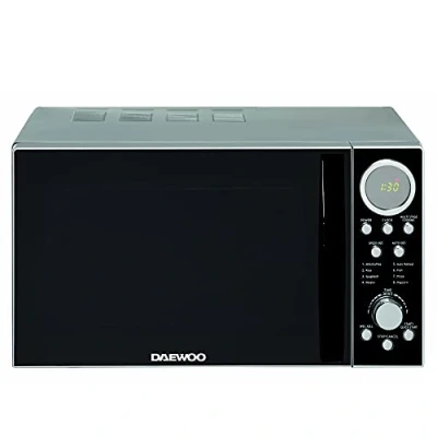 Image of Daewoo 700W, 20L Digital Microwave 5 Power Levels Auto Defrost Function 60 Minute Timer Dial with Cooking End Signal Stylish Chrome Accent Features Grey &amp;