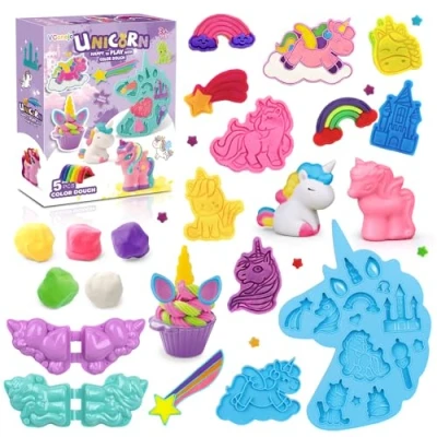 Image of Play Color Dough Sets for Kids, Unicorn Theme Tools Arts and Crafts Kit with 11 Piece Accessaries, Holiday Birthday Education Toys Toddlers Girls Age 3+