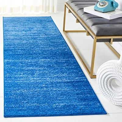 Image of SAFAVIEH Modern Ombre Rug for Living Room, Dining Bedroom Adirondack Collection, Short Pile, in Light Blue and Dark Blue, 76 X 244 cm