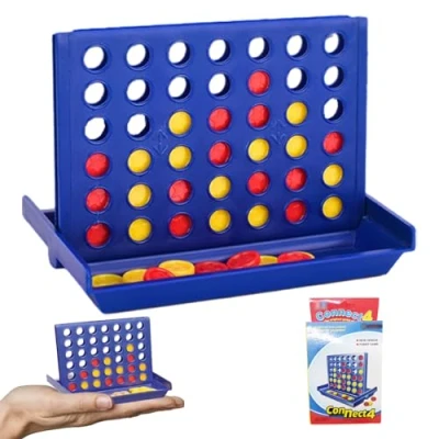 Image of Mmgoqqt Classic 4 in a Row Game, Travel Sized Kids Mini Size Board Game for Kids, 42 Counters, Pocket Four Age 3 8 Years Old, Ideal Travelling Companion