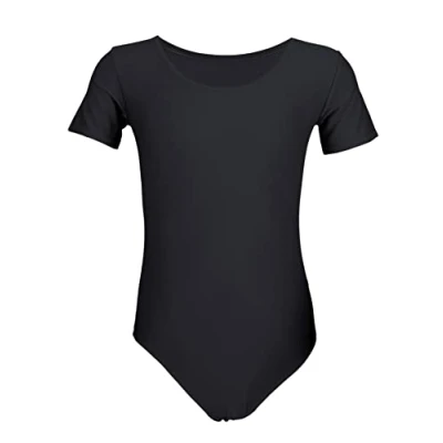 Image of Aquarti Girls&#039; Ballet Leotard Short Sleeve Dance Bodysuit, Black, 158