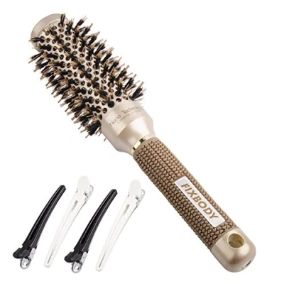 Image of FIXBODY Round Barrel Nano Thermal Ceramic Coating &amp; Ionic Tech Hair Brush with Boar Bristles, for Blow Drying, Styling, Curling, Straightening(2.5 Inch, 1.25 Gold)