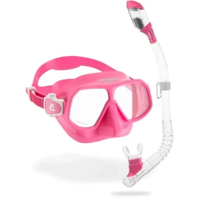 Image of CRESSI Rombo + Mini Dry Combo Pink Clear/Pink Junior Set, Mask and Snorkel, Transparent/Pink, One Size