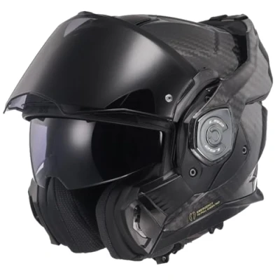 Image of LS2 FF901 Advant X Carbon Black Modular 180 Flip Front Dual Visor Full Face Motorbike Helmet Sport. ECE 22.06 Certified. Complete With Pinlock and Luxury Camo Backpack Style Carry Bag XXL (63 64cm)