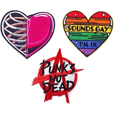 Image of ulricar Embroidered Patch Punk Heart Iron On Patches for Clothing Stickers Not Dead Slogan Badges Backpack Clothes Stripes