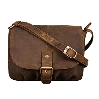 Image of STILORD &#039;Iris&#039; Leather Handbag Ladies Small Vintage Shoulder Bag for Going Out Classic Evening Tote Genuine Cow Hide, Colour:Middle Brown