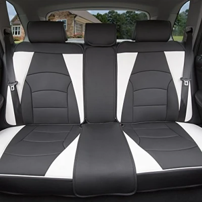 Image of FH GROUP Car Seat Cover for Back White Black Faux Leather Universal Fit, Rear Covers Cars with Split Bench, Cushions, Interior Accessories SUV, Sedan, Van
