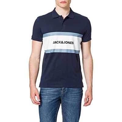 Image of JACK &amp; JONES Mens Polo Shirts Smart Casual Short Sleeve Summer Tee Tops Navy Blazer