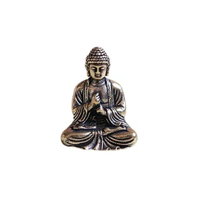 Image of Crafts Mini Exquisite Buddha Sakyamuni Statue Brass Valuable Sculpture Meditating Antique Style Home Décor