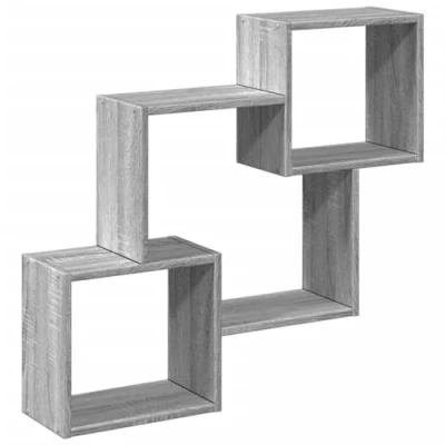 Image of vidaXL Wall Cabinet 78x18x71 cm Grey Sonoma Engineered Wood Floating Storage Unit for Bedroom, Living Room, and Kitchen