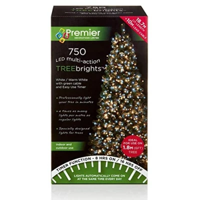 Image of Premier Decorations 750 Multi Action TreeBrights LED Lights with Timer Warm White &amp;
