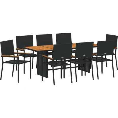 Image of vidaXL 9 Piece Garden Dining Set Black Poly Rattan
