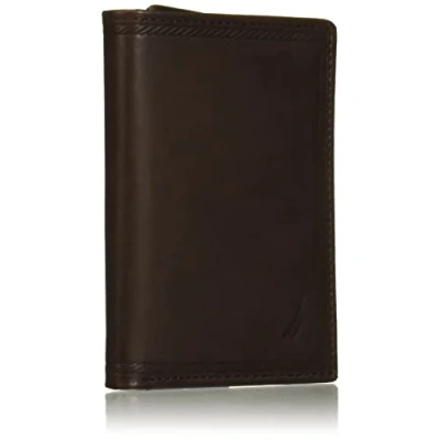 Image of Nautica Mens Classic Leather Bifold Travel, Embossed Brown, Taglia unica