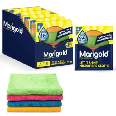 Image of Marigold Let it Shine Extra Thick Microfibre Cloths, Multicolour, 5 Packs of 4 Cloths,18.5 x 3.8 20 cm