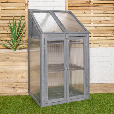 Image of Samuel Alexander Wooden Mini Greenhouse Cold Frame Small Grey H120 x W69 D49cm