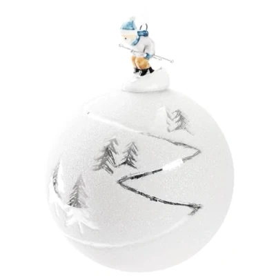 Image of BRUBAKER Premium Christmas Bauble Ski Slope with Skier Porcelain Figurine Glitter White Snow Landscape and Fir Trees 3.9 inches (10 cm) Handmade Glass