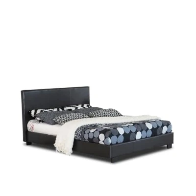 Image of Modernique Black Faux Leather Low End Bed Frame in 3ft Single, High Headboard with Sprung Wooden Slatted Base