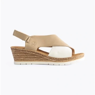 Image of Rieker 61975 women&#039;s elastic/synthetic sling back wedge heel sandal (Beige, UK Footwear Size System, Adult, Women, Numeric, Medium, 4)
