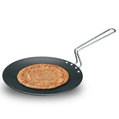 Image of HAWKINS Futura Hard Anodised Concave Tava Griddle, 10 Inch, 4.88 with Steel Handle, 26 cm, Black